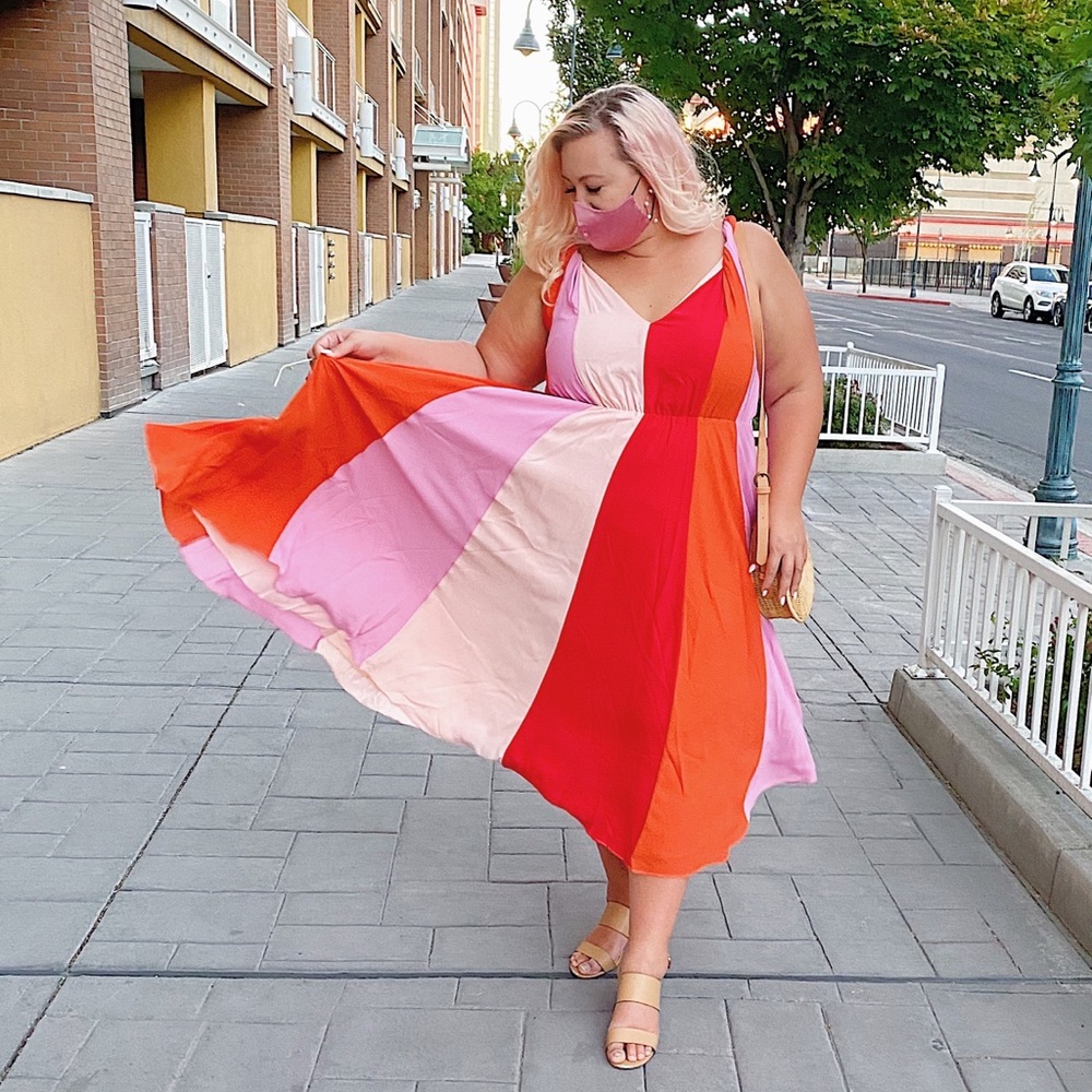 Eloquii Pink Stripe Midi Dress